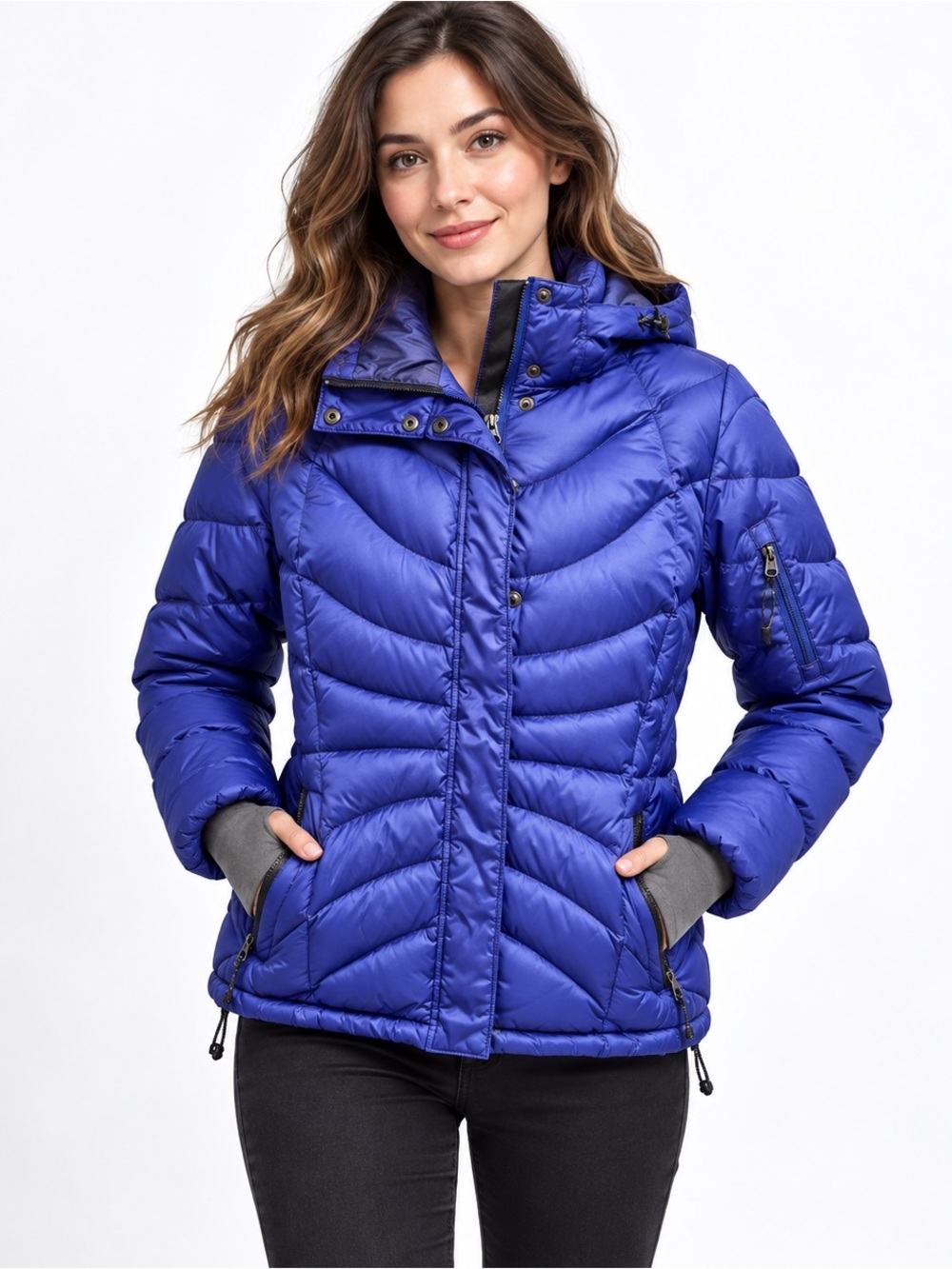 Lands’ End women’s Size 10 Cobalt Blue Hooded Quilted Puffer Quilted w/ thumbhol